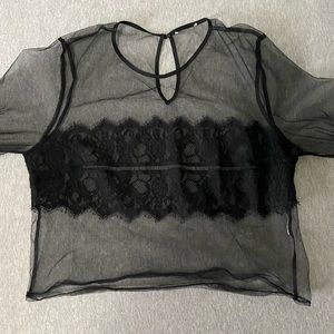 See through black lacy top